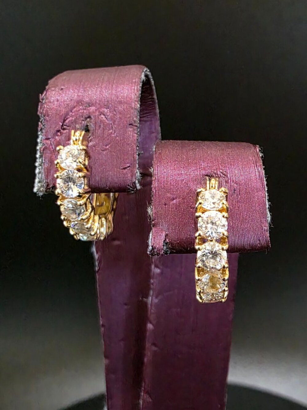Vintage 14k Yellow Gold Small 6-Stone Prong-Set Huggie Hoop Earrings 2.5g Mexico
